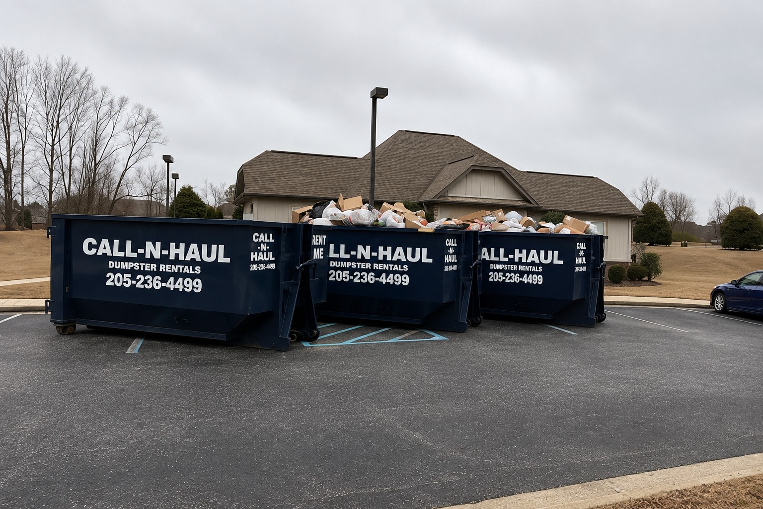 Call-N-Haul dumpster positioned on a residential driveway in Birmingham