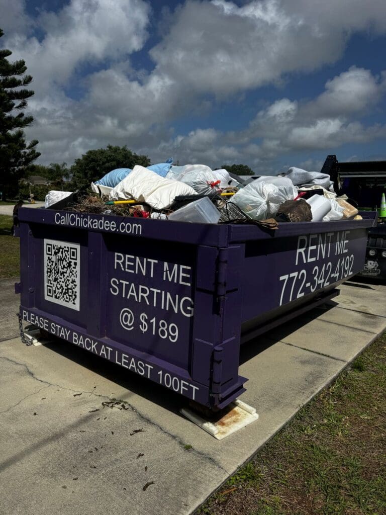 Book dumpster online in Port St Lucie using Chickadee dumpster rental fast delivery service