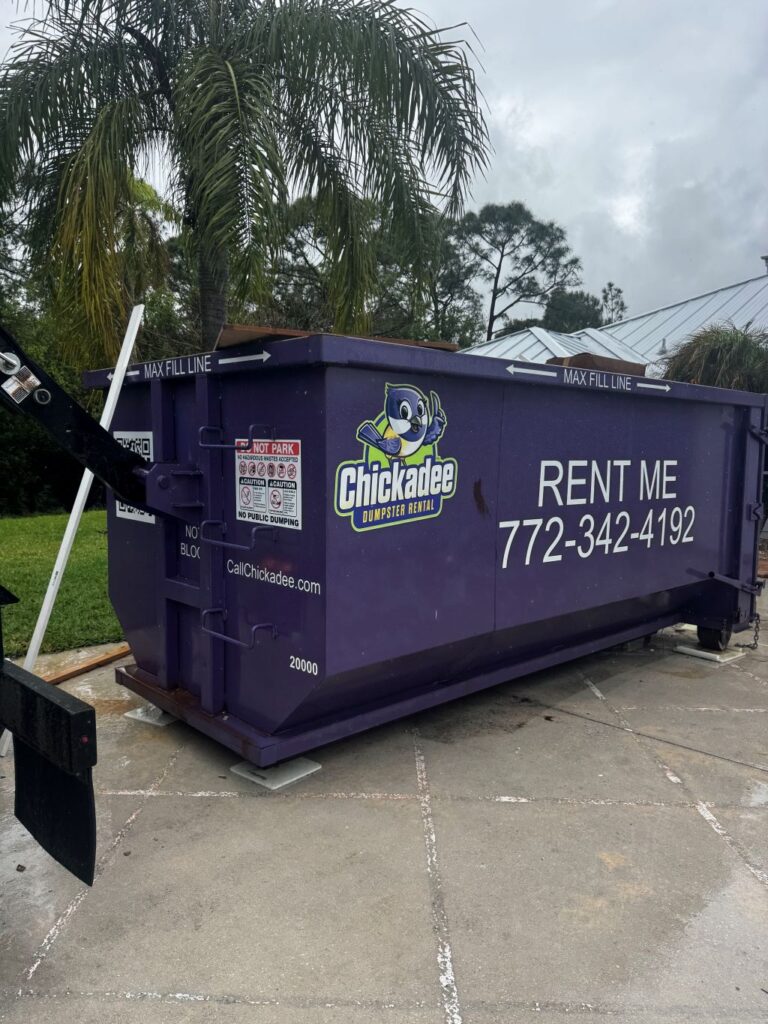 20 yard dumpster for roofing contractor in Port St Lucie job site
