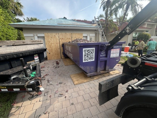 Dumpster for a tile roof tear-off in Silver Sands, Vero Beach